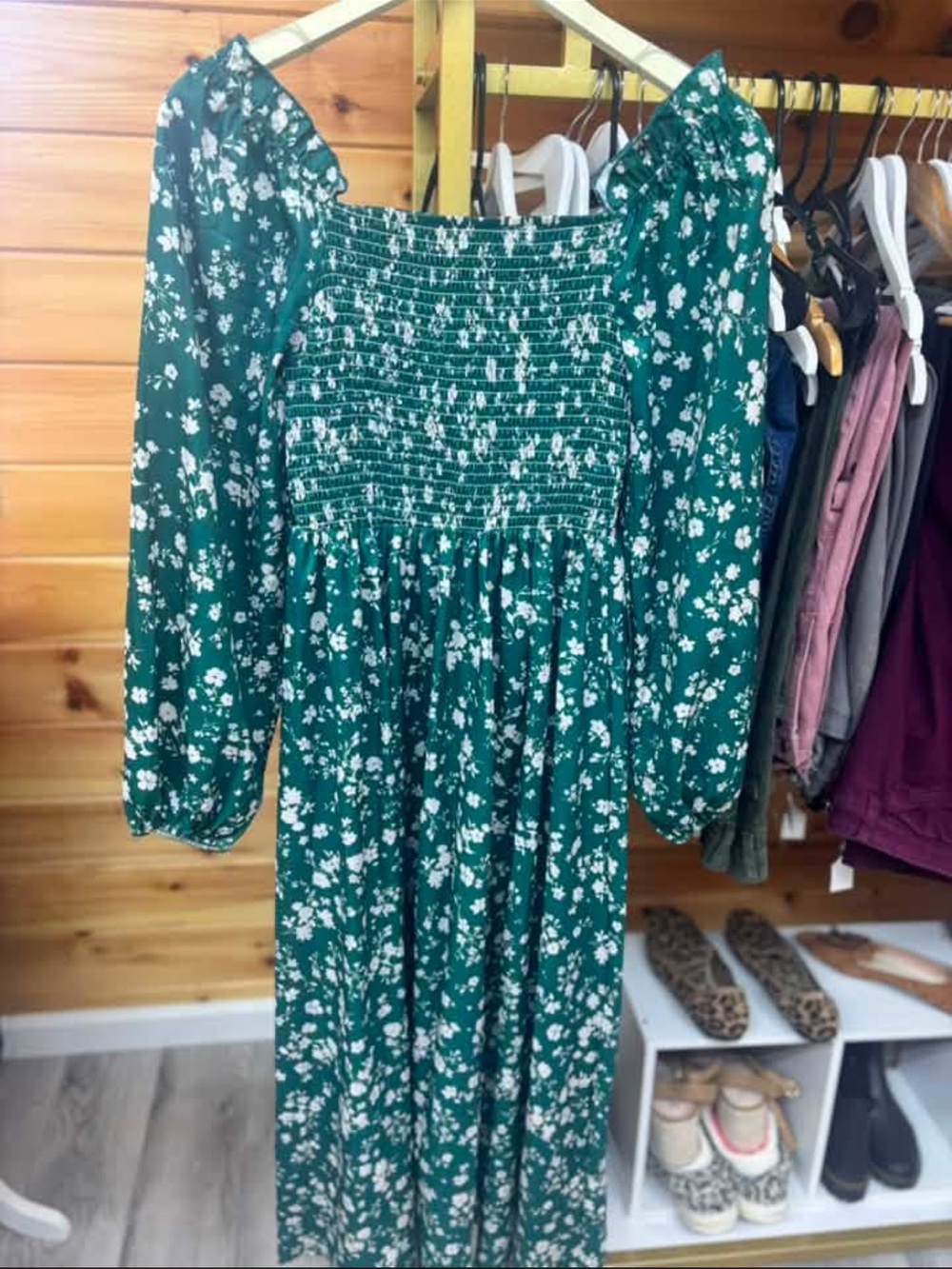 Green Floral Smocked Maxi Dress - Women
